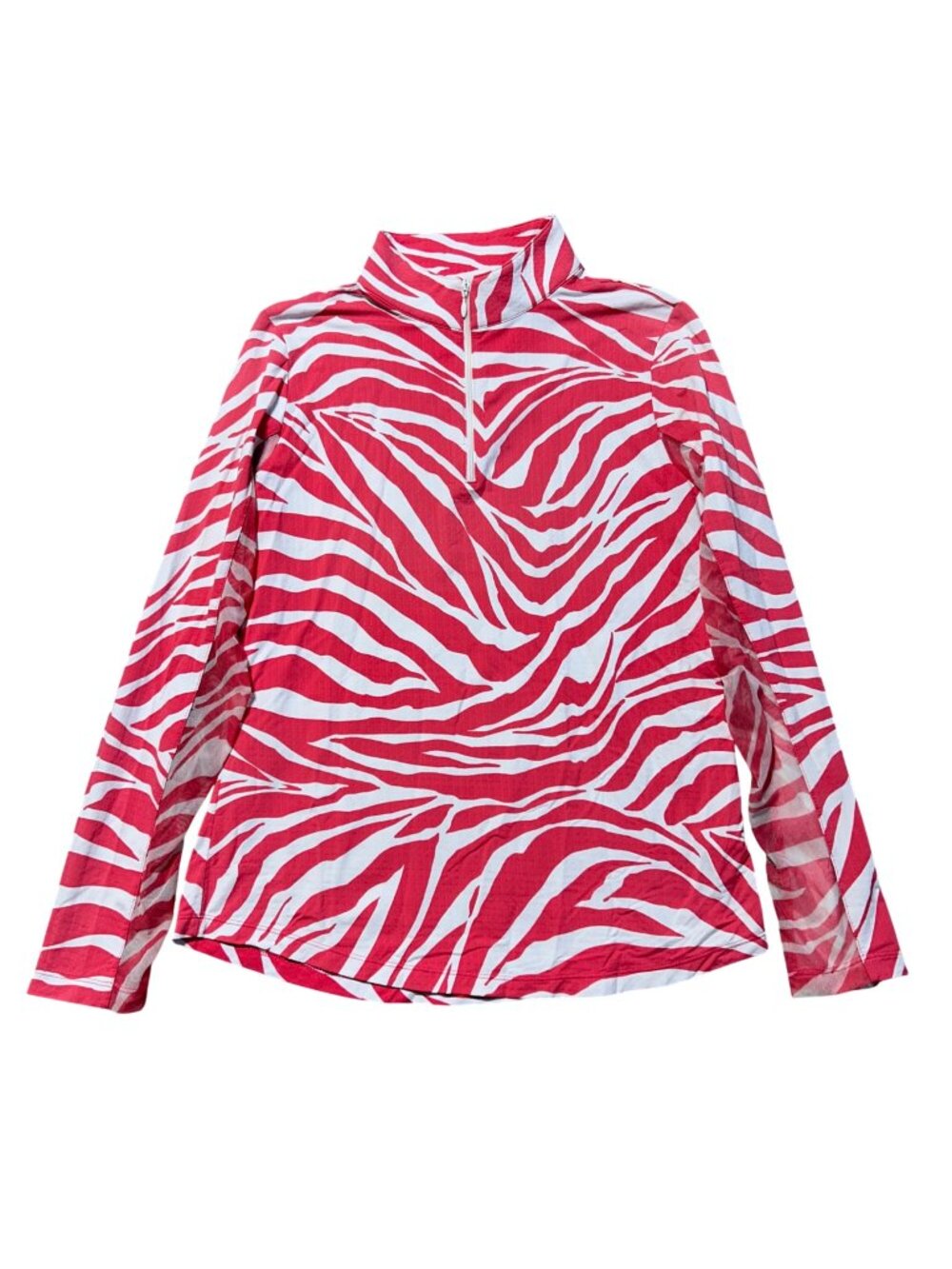 IBKUL Women's Sz Medium Red & White Zebra Print Long Sleeve Quarter-Zip Top
